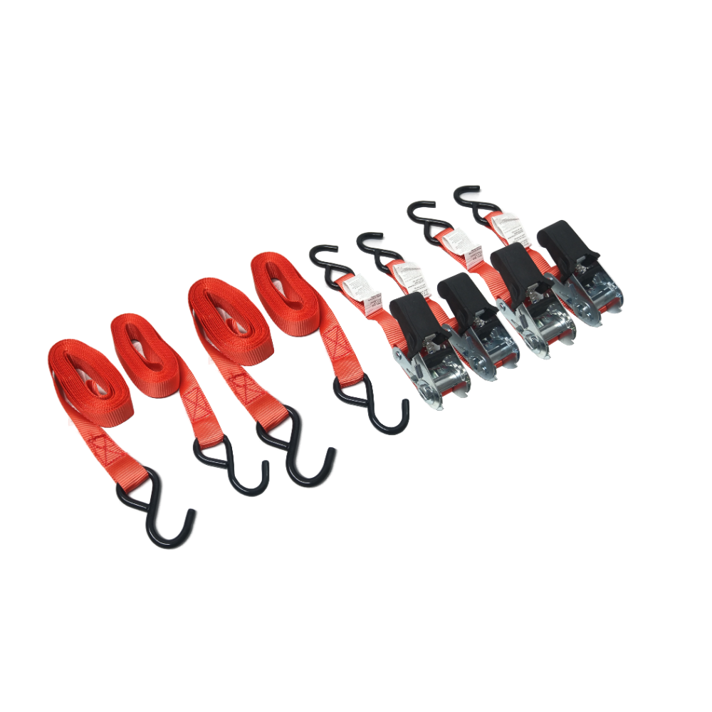 Dureno - 4 Ratchet Straps - 500 KG Break Strength - 1" X 16.4' - 003R/25S4